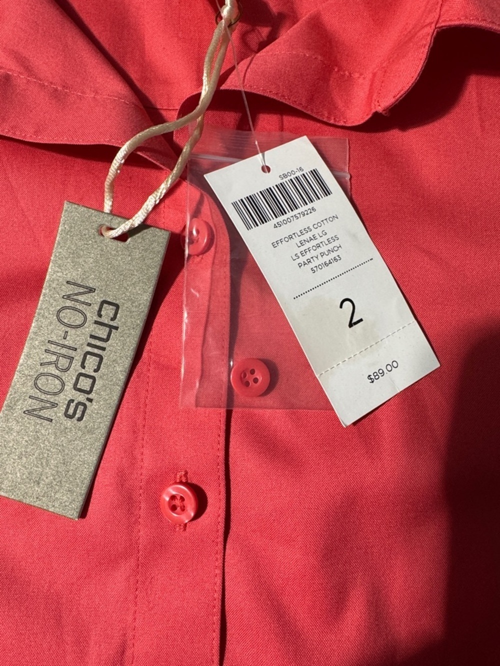 Chico’s Effortless Cotton Shirt NWT Size 2 Party Punch Button Up Casual Workwear - Picture 3 of 11